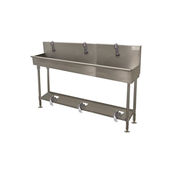 Advance Tabco 3 Stat 16 Ga. 304 SS Floor Mt Square Corner Sink - Toe-push Operated 19-FM-60FV - main